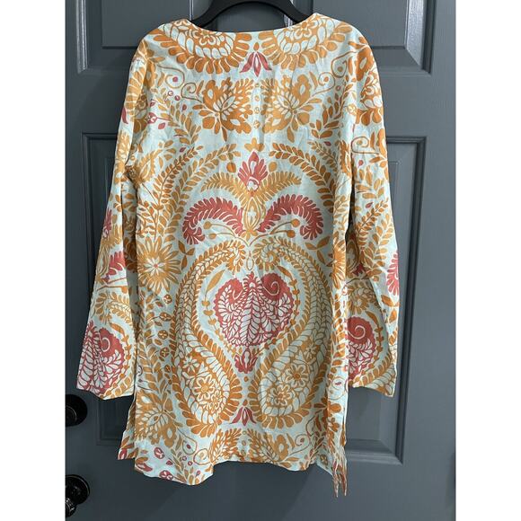 J McLaughlin Paisley Bay TUNIC TOP Cover Up Aqua/Marigold Coastal Paisley Sz M - Picture 4 of 8